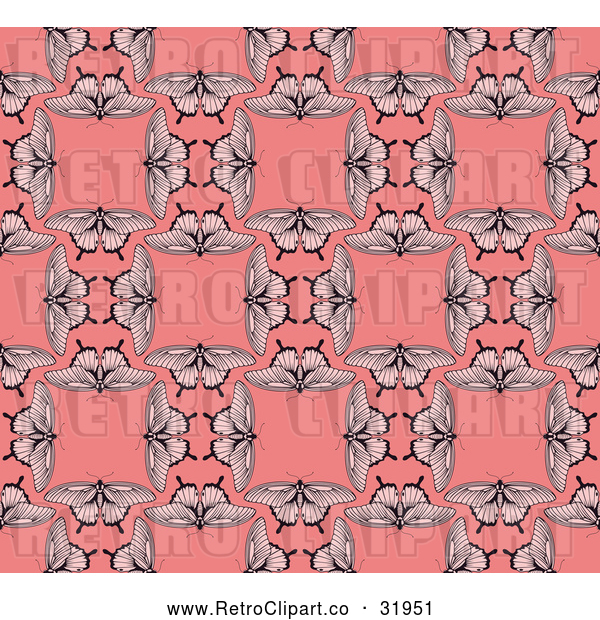 Vector Clip Art of a Seamless Retro Pink Background of Butterflies Repeating Blank Squares