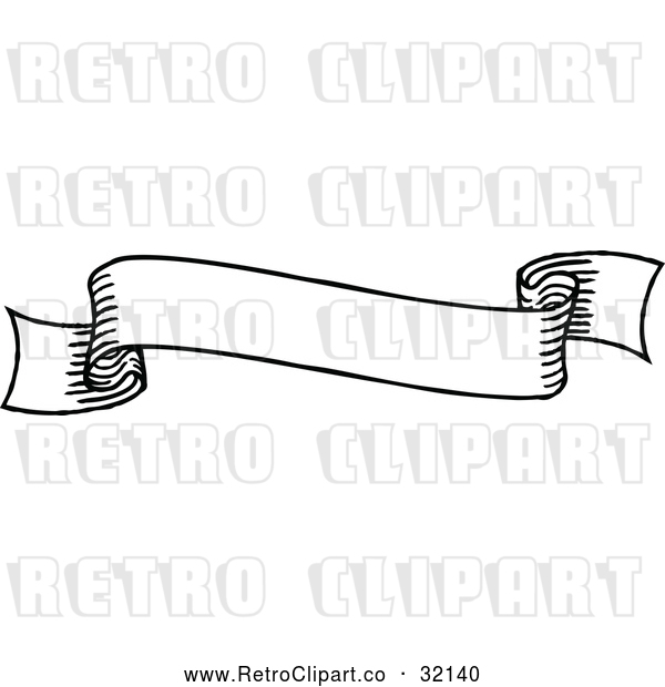 Vector Clip Art of a Small Blank Retro Black and White Scroll Banner