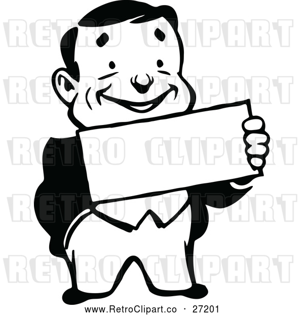 Vector Clip Art of a Smiling Retro Business Man Holding a Sign