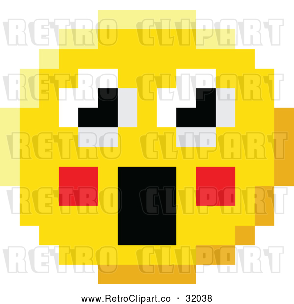 Vector Clip Art of a Surprised Retro 8-Bit Emoji Smiley Face Froze with Shocking Expression