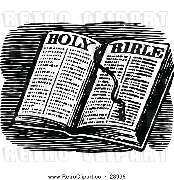 Vector Clip Art of an Open Retro Holy Bible by Prawny Vintage - #28936