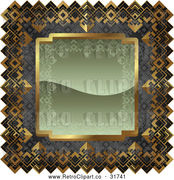 Vector Clip Art of an Ornate Olive Green, Gray and Gold Frame
