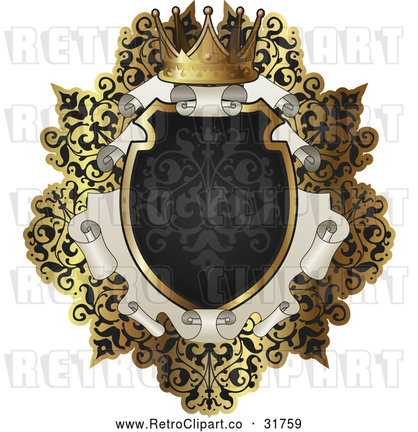 Vector Clip Art of an Ornate Retro Black and Gold Scroll Frame