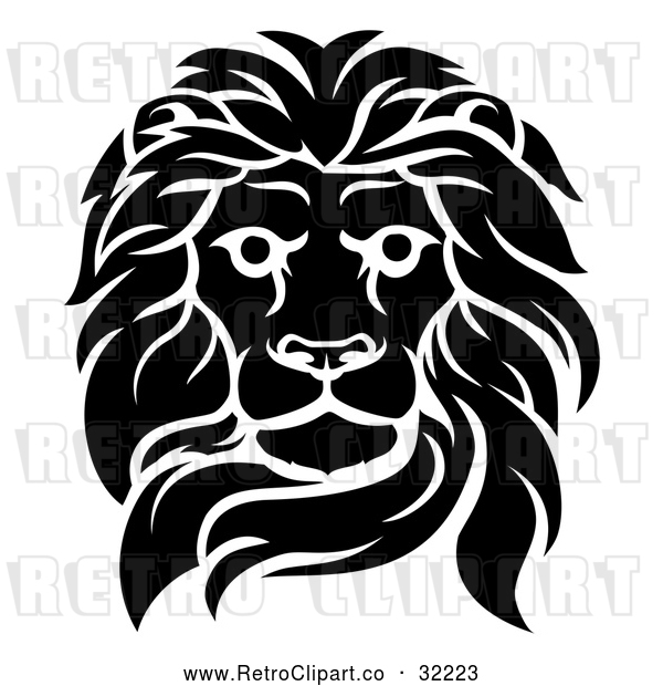 Vector Clip Art of an Unforgiving Retro Black Male Lion Fiercely Fixated with Deadly Intentions Death Stare