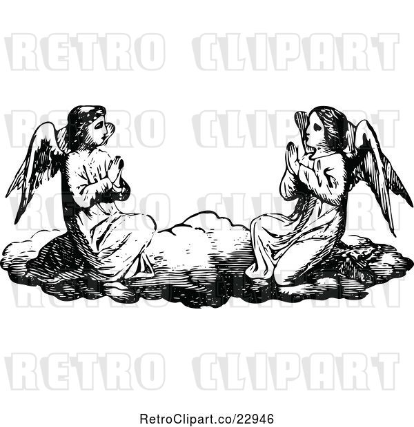 Vector Clip Art of Angels Praying on a Cloud