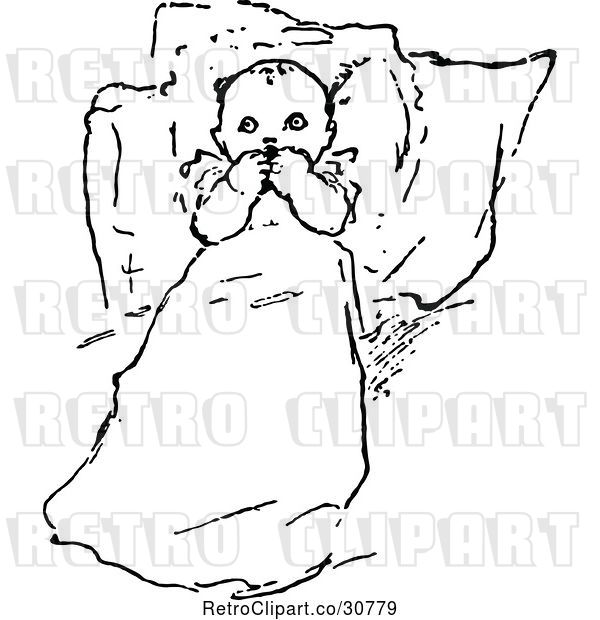 Vector Clip Art of Baby Resting Against Pillows