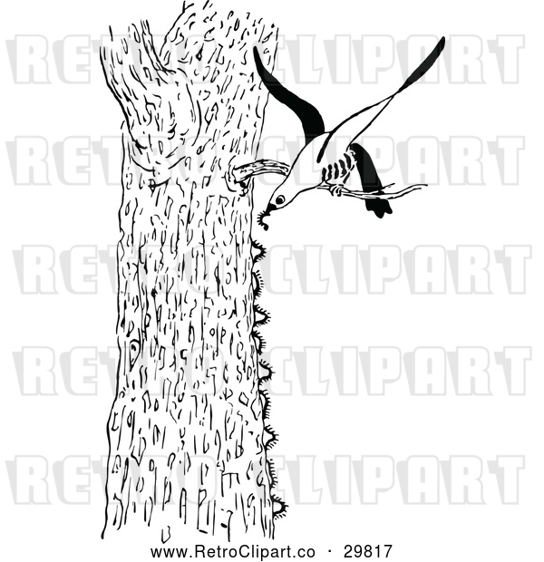 Vector Clip Art of Bird Eating Caterpillars from Tree