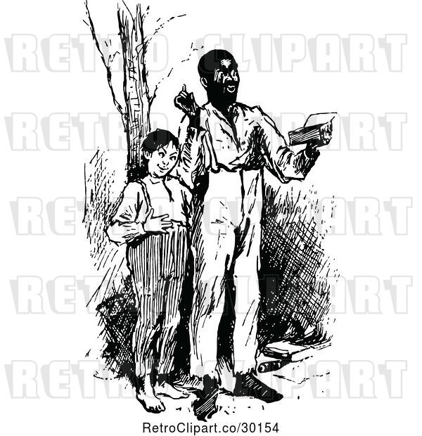 Vector Clip Art of Black Guy Reading with a Boy