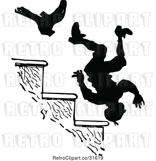 Vector Clip Art of Boot Kicking a Guy down Stairs