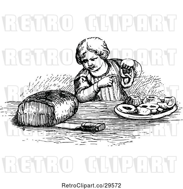 Vector Clip Art of Boy with Bread Pastries and a Pretzel