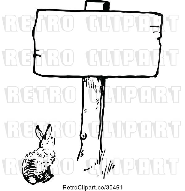Vector Clip Art of Bunny Under a Sign