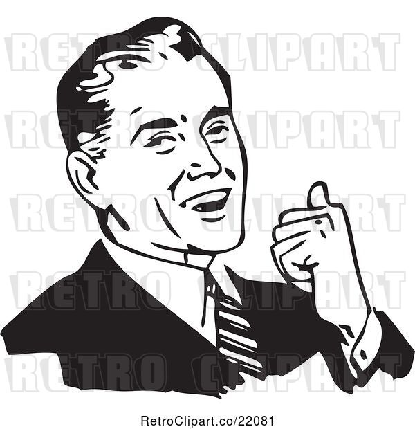Vector Clip Art of Business Man Smiling, Leaning Back and Gesturing with His Thumb