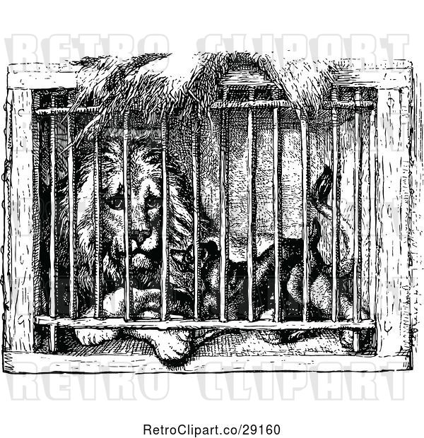 Vector Clip Art of Caged Lion and Dog