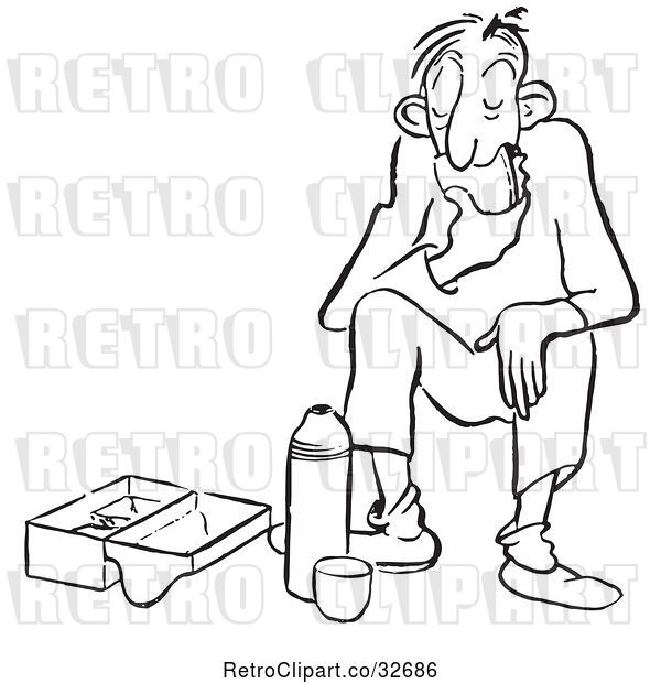 Vector Clip Art of Cartoon Bored Guy Eating His Lunch