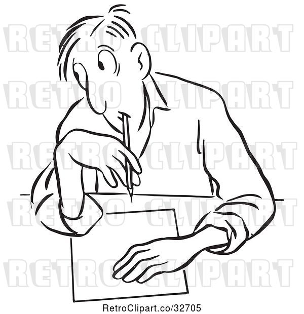 Vector Clip Art of Cartoon Guy Glancing to Cheat on a Test