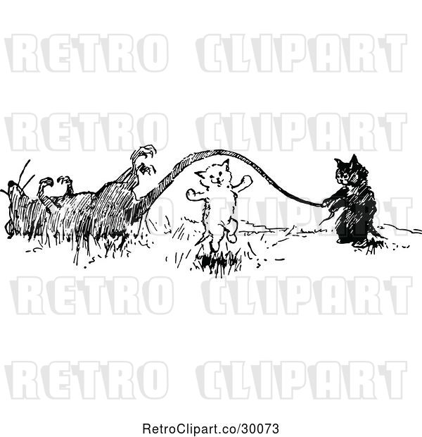 Vector Clip Art of Cats Playing Jump Rope with a Dead Rats Tail