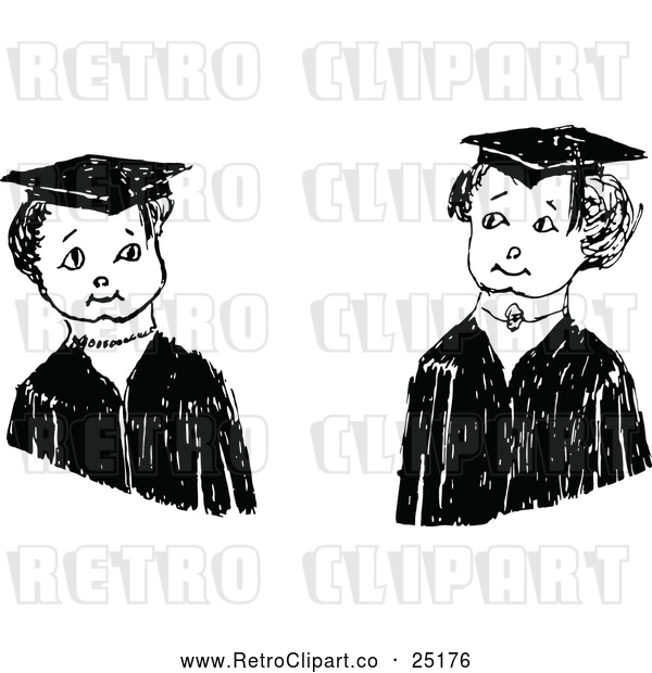 Vector Clip Art of Confused Retro Graduate Kids