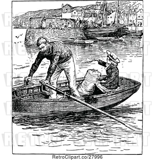 Vector Clip Art of Couple in a Row Boat by Prawny Vintage - #27996