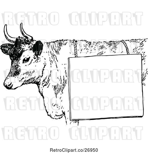 Vector Clip Art of Cow with a Sign