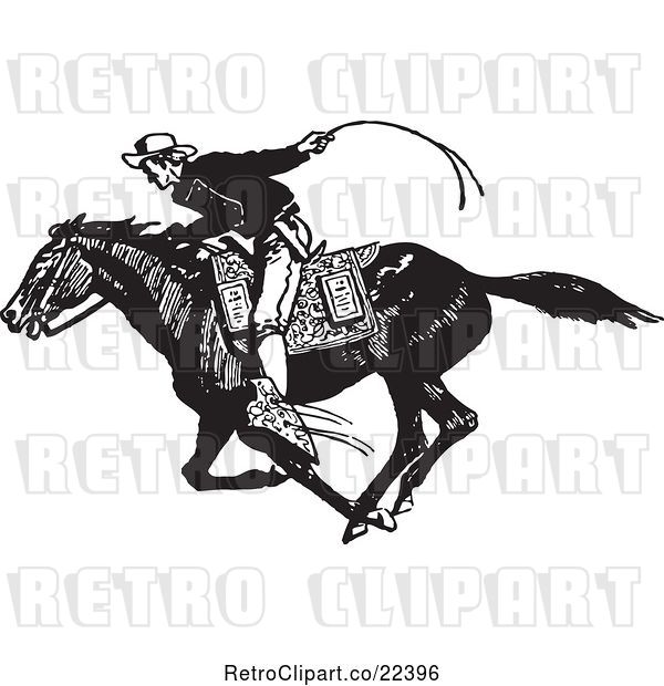 Vector Clip Art of Cowboy on a Fast Horse