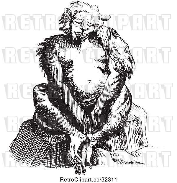 Vector Clip Art of Fantasy Ape Creature Sitting