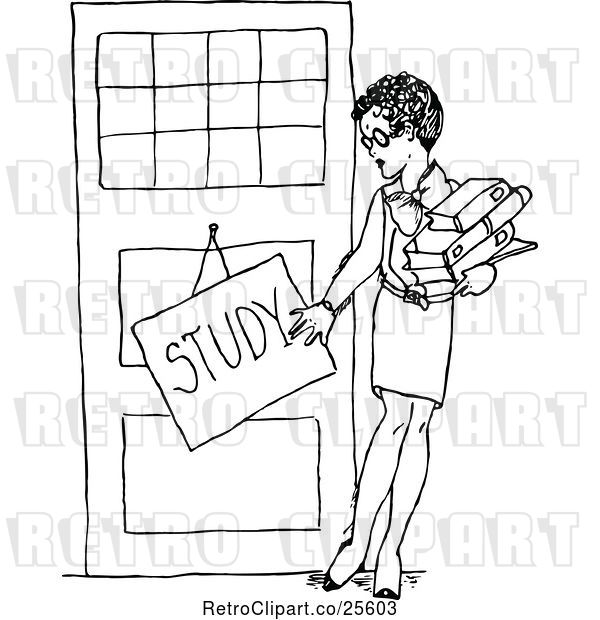 Vector Clip Art of Female Teacher with a Study Sign