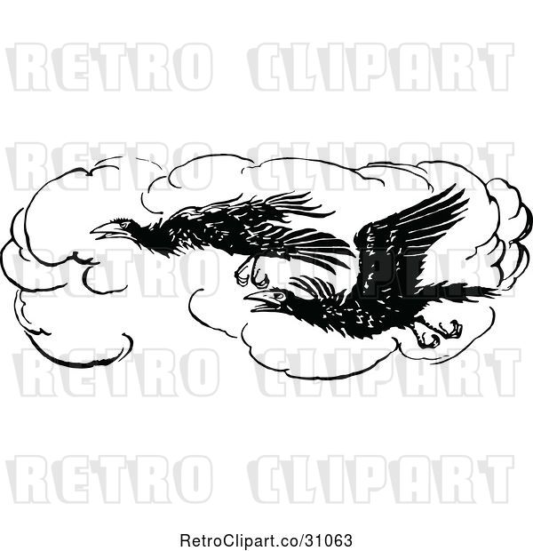Vector Clip Art of Flying Crows