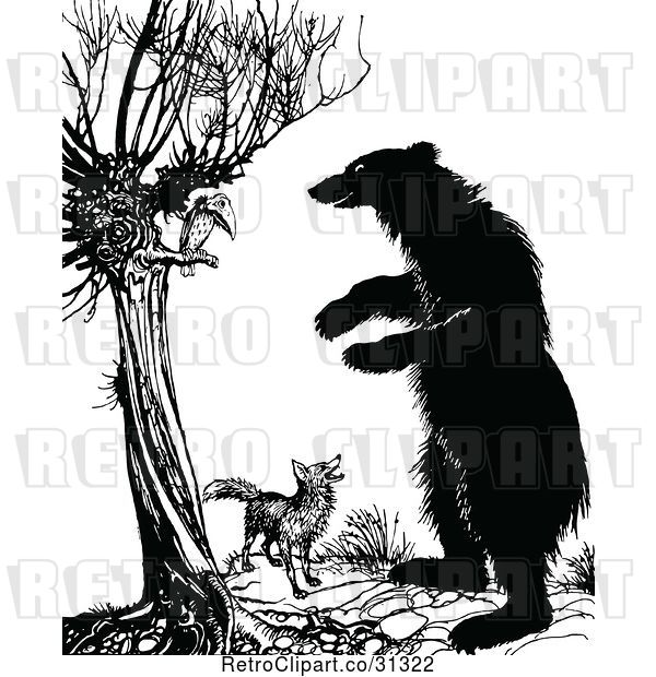 Vector Clip Art of Fox Vulture and a Standing Bear