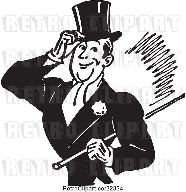 Vector Clip Art of Gentleman Tipping His Hat and Carrying a Cane