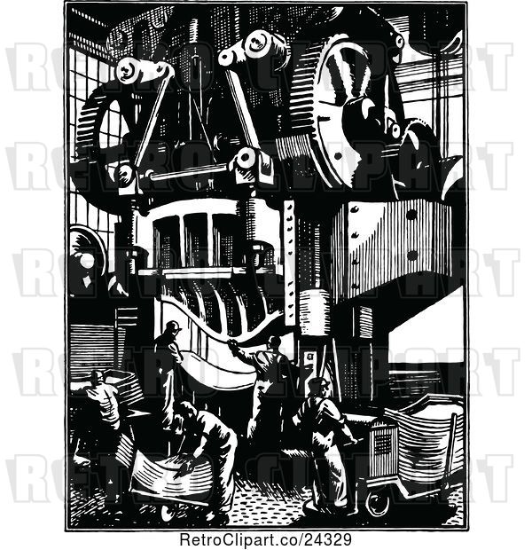 Vector Clip Art of Giant Press and Workers