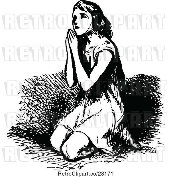 Vector Clip Art of Girl Kneeling in Prayer