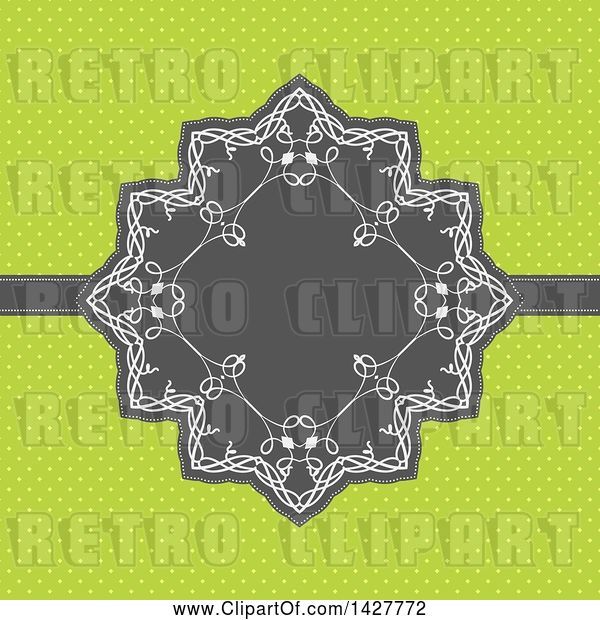 Vector Clip Art of Gray and White Frame over Green Polka Dots