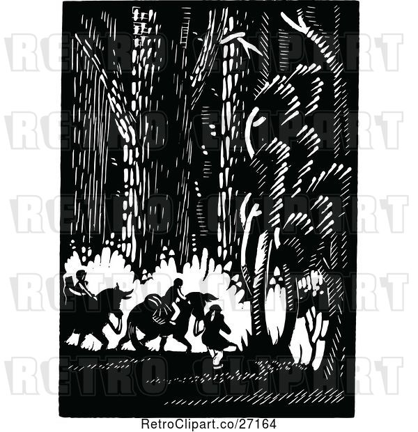 Vector Clip Art of Group Riding Through the Woods on Horses