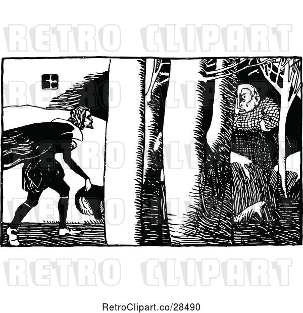 Vector Clip Art of Guy and Lady in the Woods