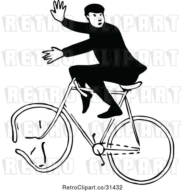 Vector Clip Art of Guy on a Broken Bicycle