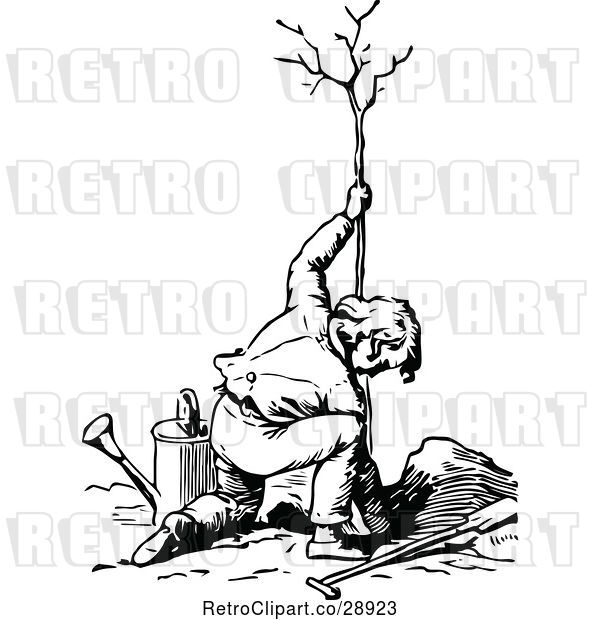 Vector Clip Art of Guy Planting a Tree