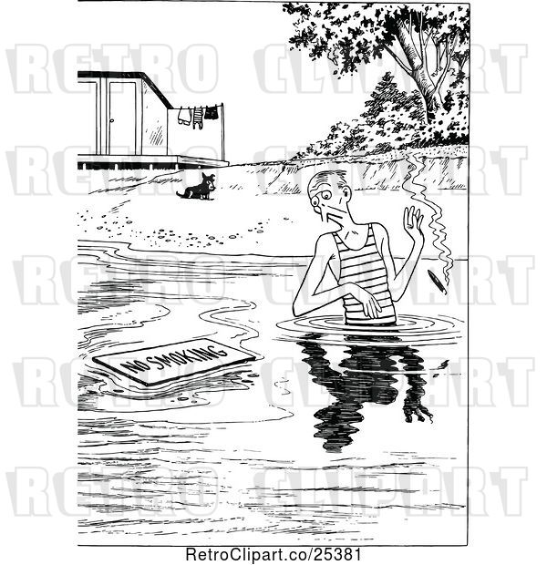 Vector Clip Art of Guy Wading by a No Smoking Sign