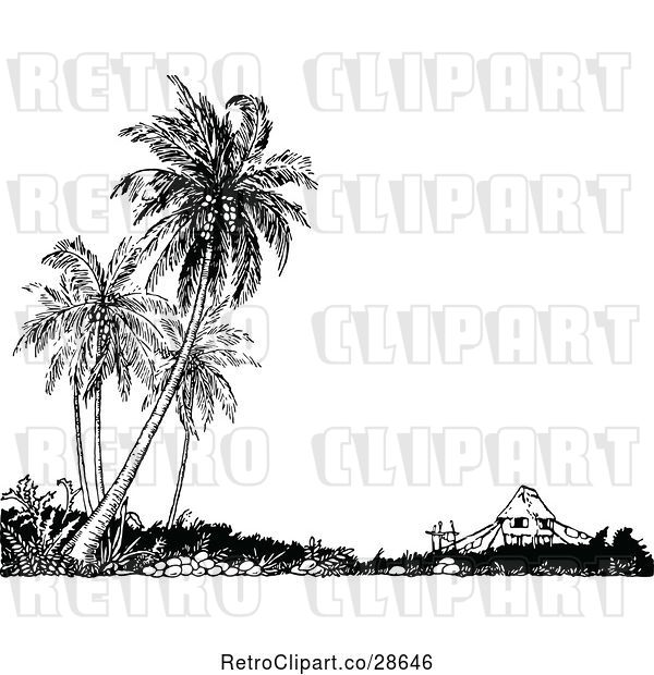 Vector Clip Art of House and Palm Trees