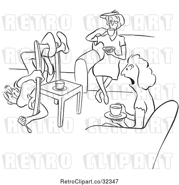 Vector Clip Art of Ladies Promting a Guy About His Day at Work