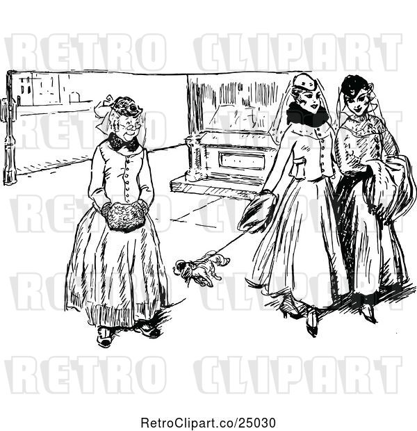Vector Clip Art of Ladies Walking with a Dog