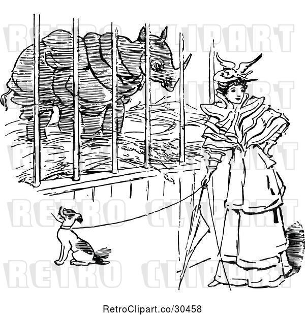 Vector Clip Art of Lady and Dog by a Rhino Cage
