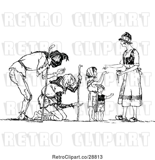 Vector Clip Art of Lady Giving Alms to the Poor