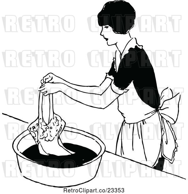 Vector Clip Art of Lady Hand Washing Clothes