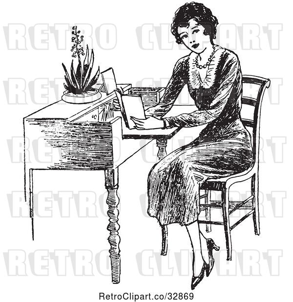 Vector Clip Art of Lady Reading at a Desk