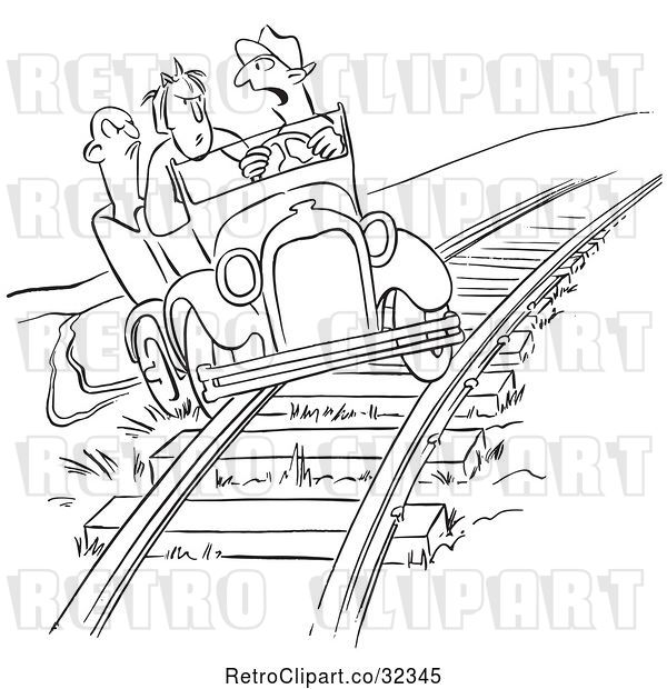 Vector Clip Art of Late Driver Taking the Railroad Tracks