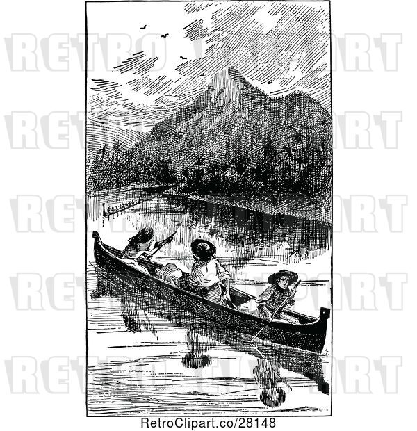Vector Clip Art of Men in a Canoe