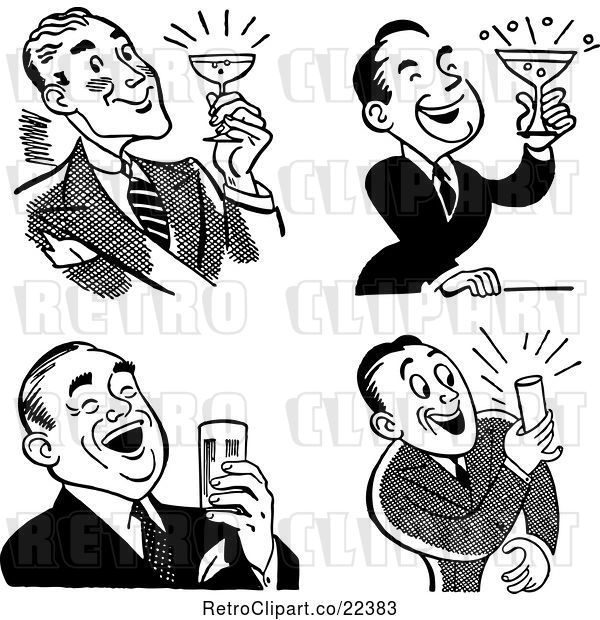 Vector Clip Art of Men Laughing and Holding Beers or Cocktails