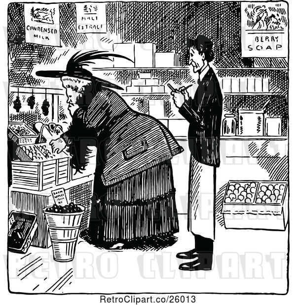 Vector Clip Art of Merchant and Shopping Lady