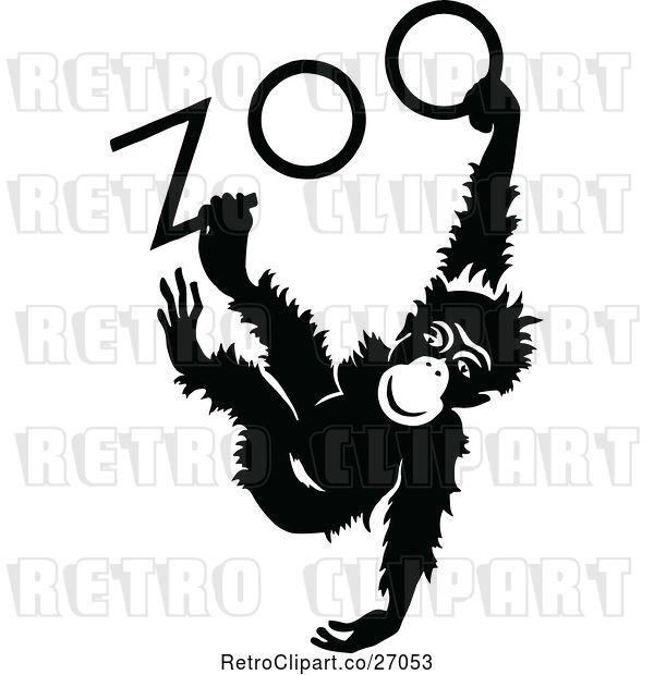 Vector Clip Art of Monkey Hanging from Zoo