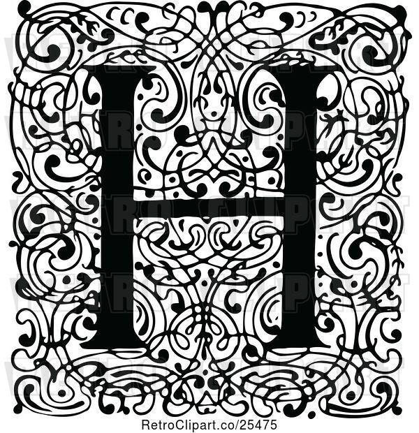 Vector Clip Art of Monogram H Letter over Swirls